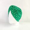 Gorro Turbante Cruzado - Polka Dot Verde .