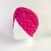 Gorro Turbante Cruzado - Polka Dot Fucsia .