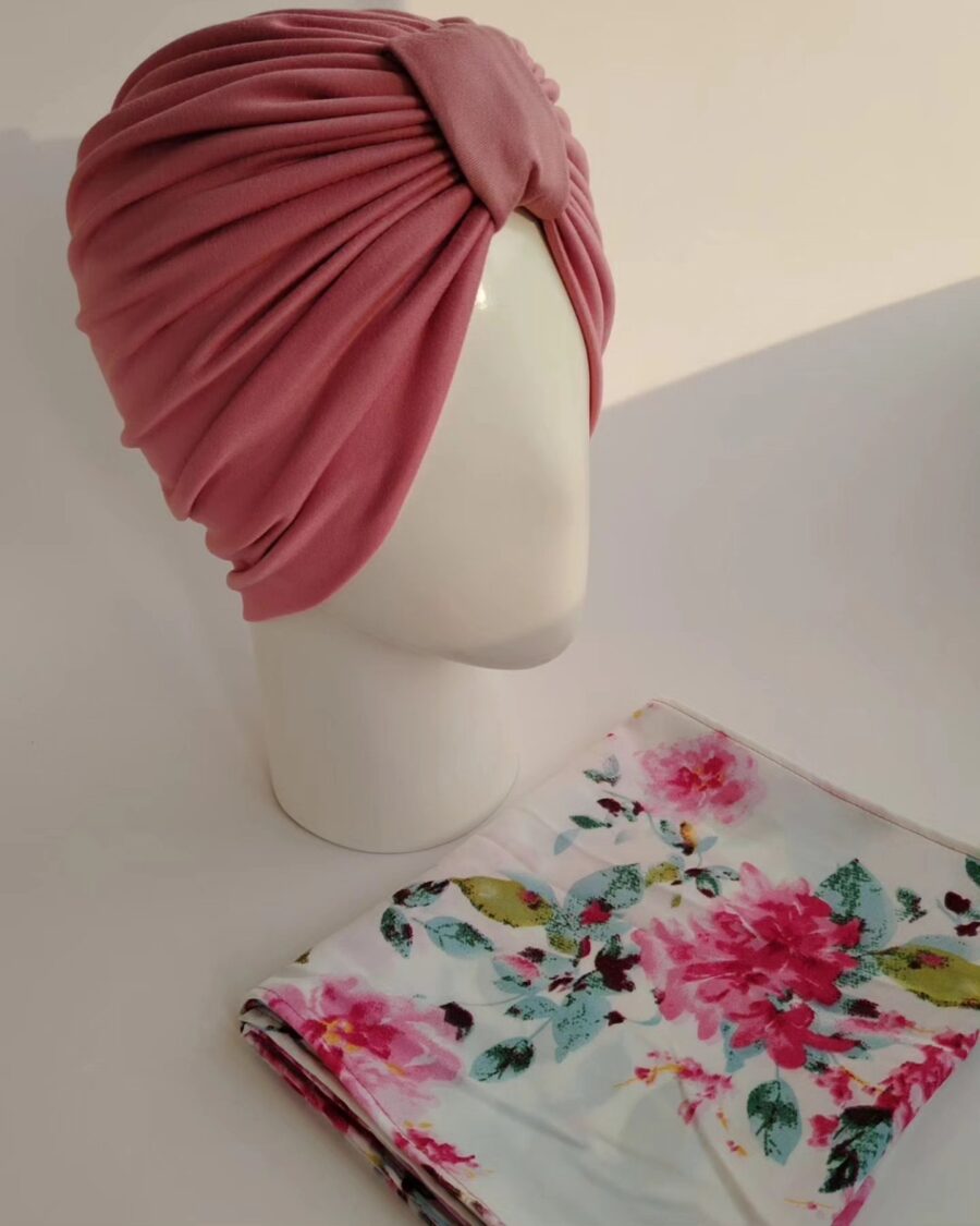 Gorro con pañoleta - palo de rosa. - Imagen 2