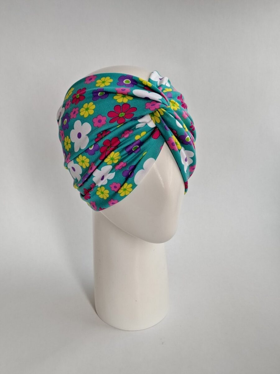 Vincha Cruzada Guadalupe - Turquesa Floral. - Imagen 2