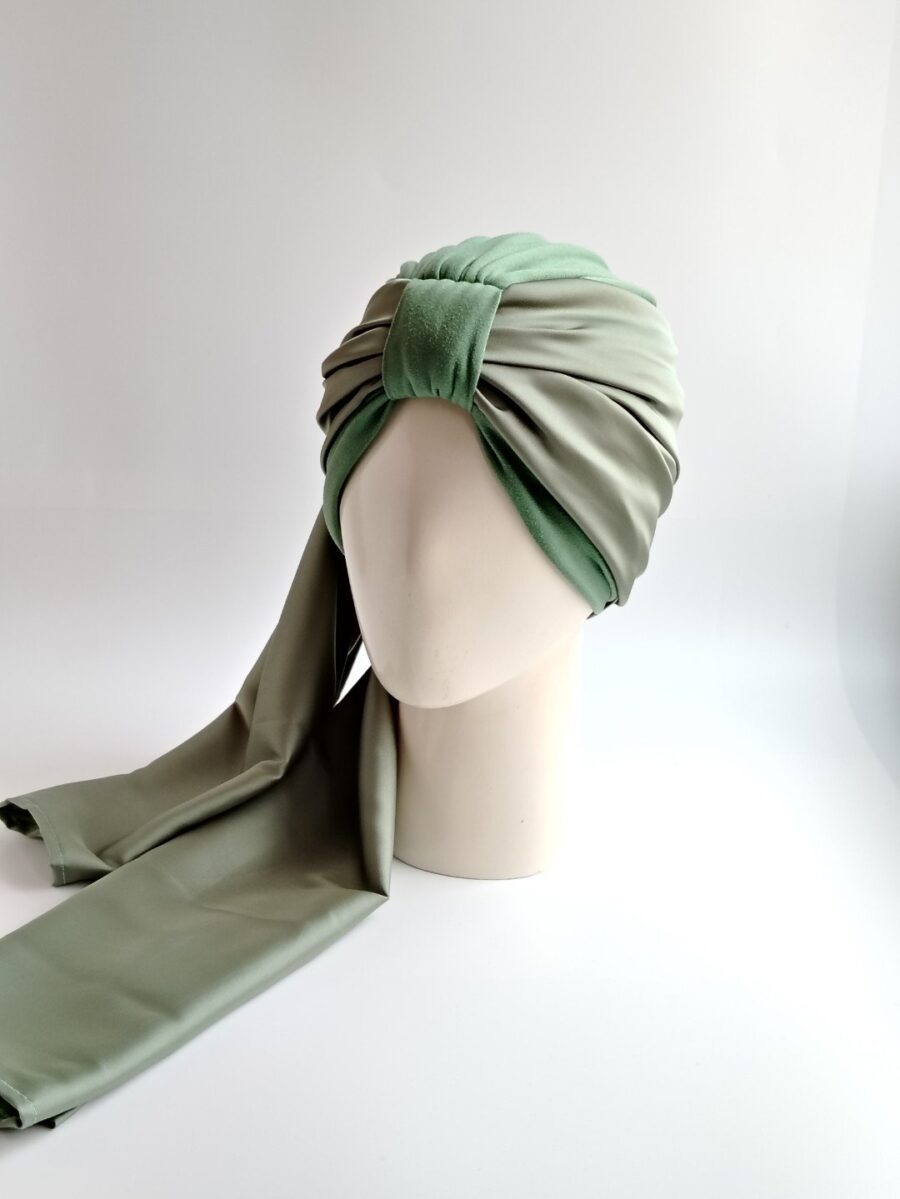 Gorro Turbante con pañoleta - Verde Olivo.