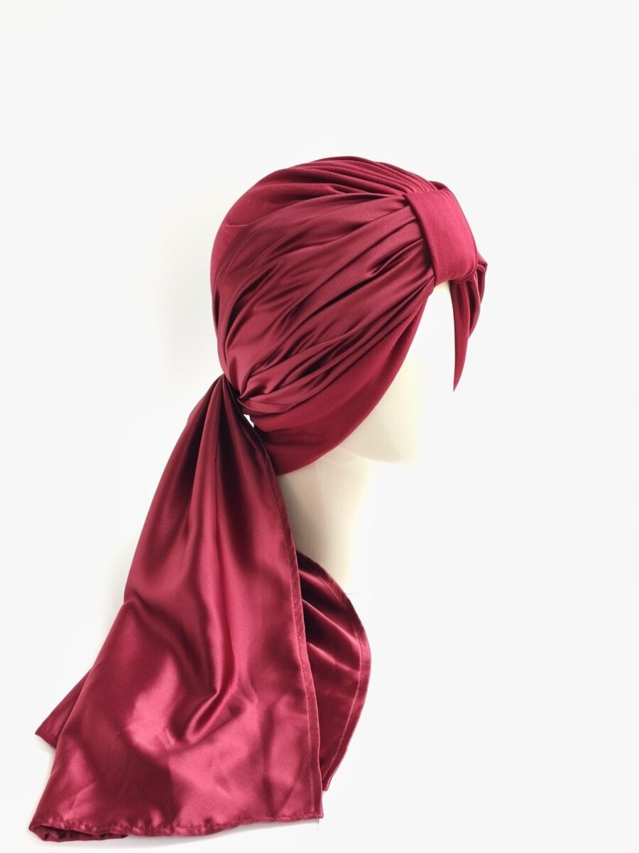 Gorro Turbante con pañoleta - vino .