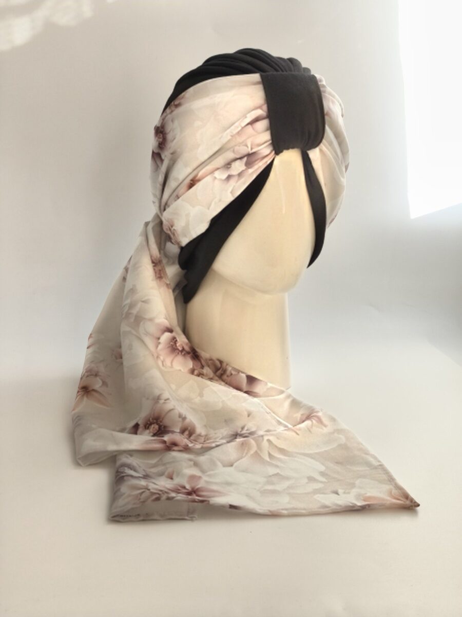 Gorro Turbante con pañoleta - pañoleta floral pastel .