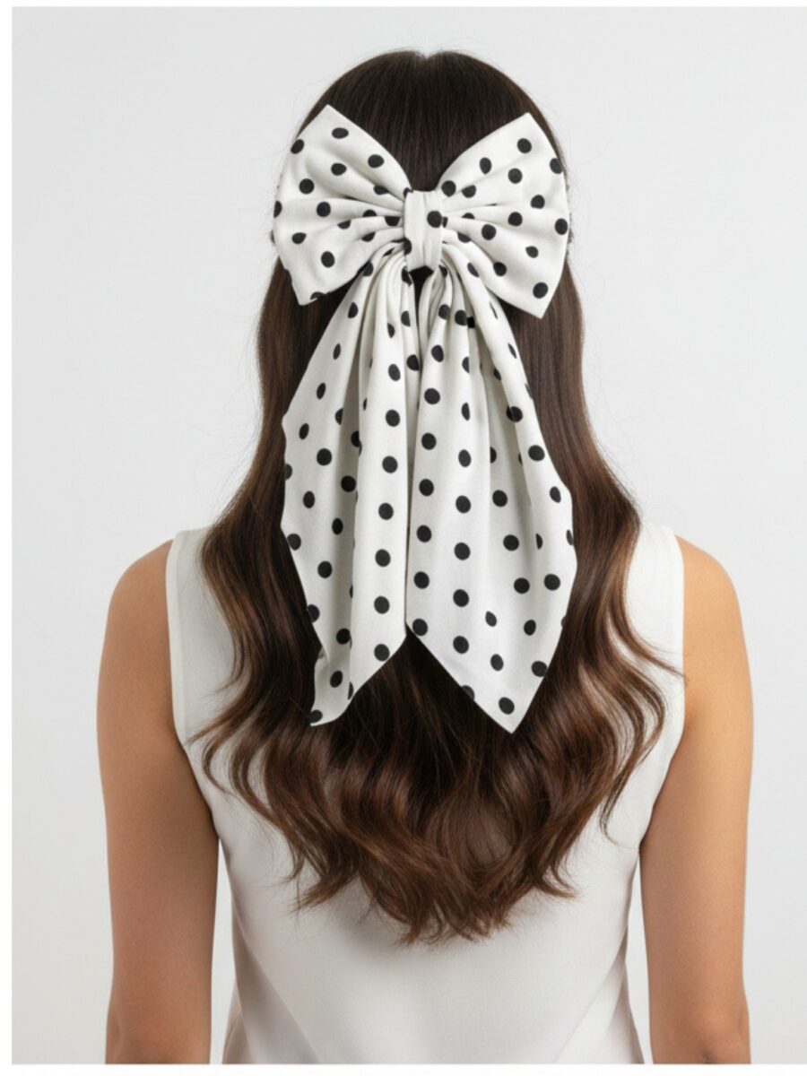 Maxi lazo Violeta - Polka dot perla y bolitas negras .