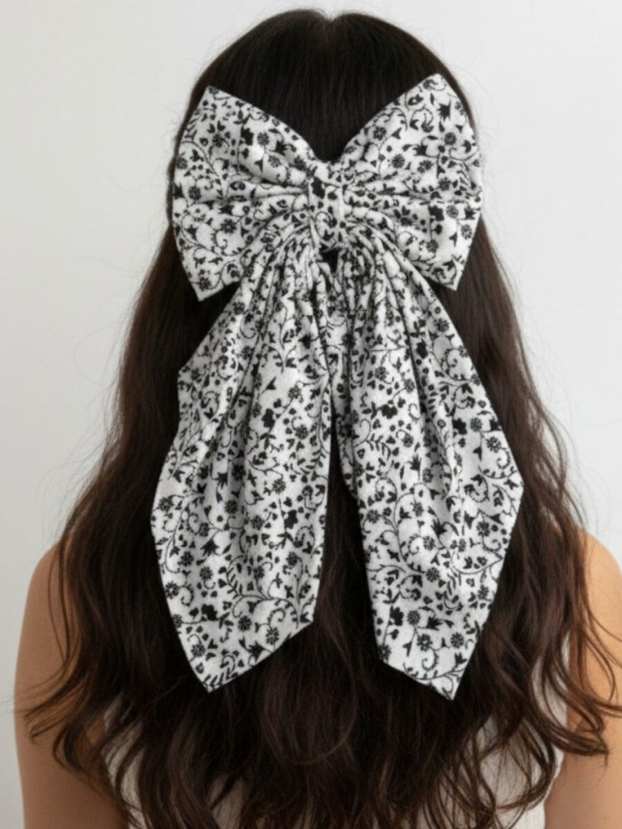 Maxi lazo Violeta - Floral blanco y negro.