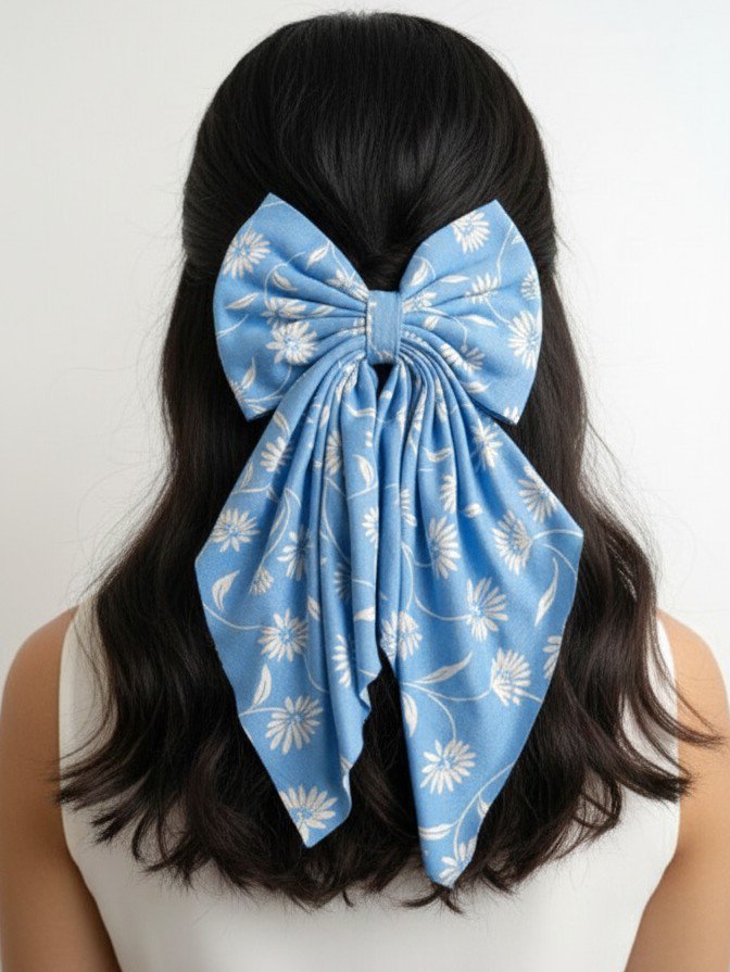 Maxi lazo Violeta - Floral celeste de margaritas .