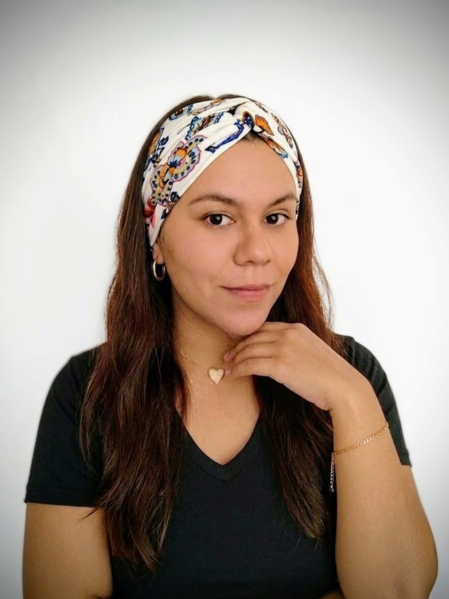 Vincha Cruzada Guadalupe - Floral azul .