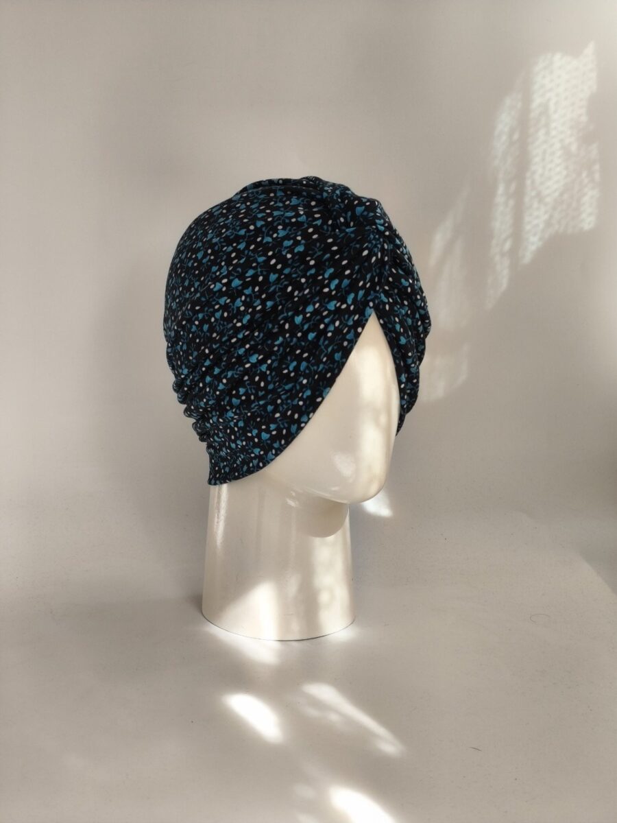 Gorro Turbante Cruzado - Mini flores azulino