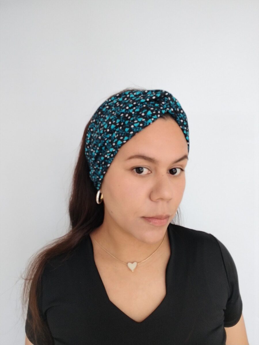 Vincha Cruzada Guadalupe - Mini flores azulino .