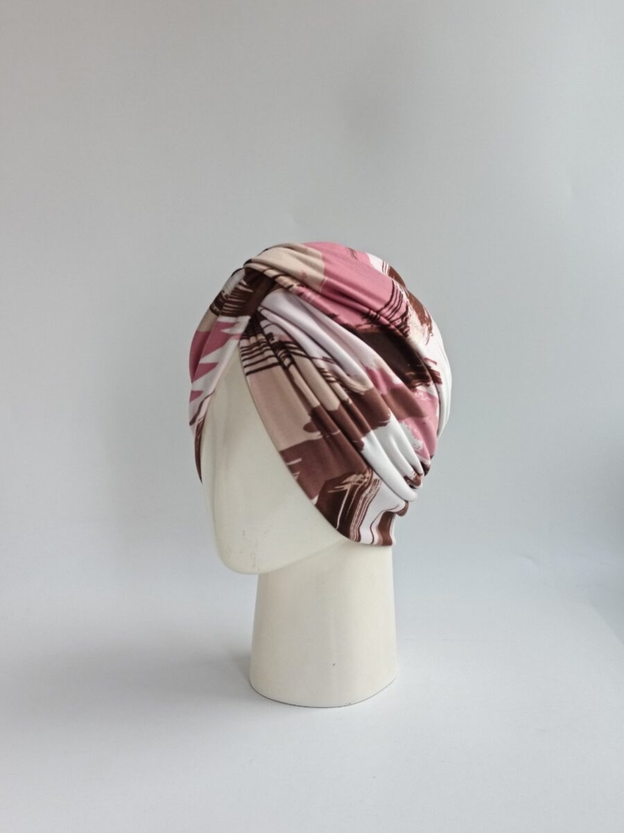 Gorro turbante cruzado - Pinceladas abstractas Rosado .