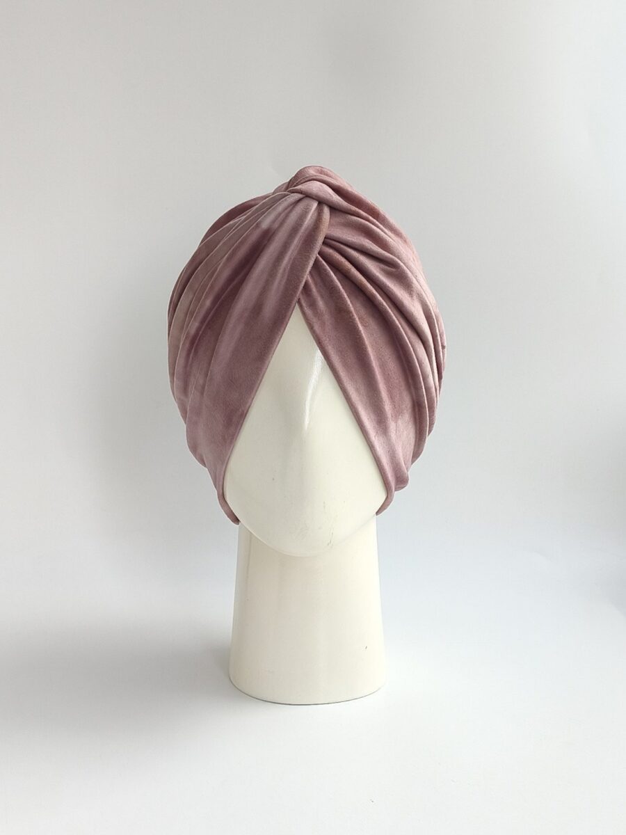 Gorro turbante cruzado - Tie dye palo rosa .