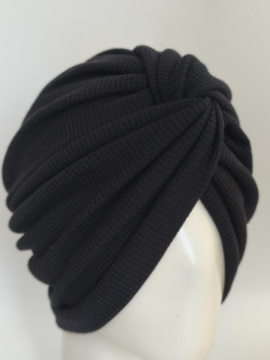 Gorros turbante cruzado Waffle - Negro .