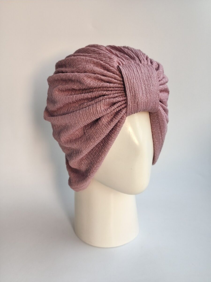 Gorro turbante clásico Deluxe - Palo rosa con destellos .