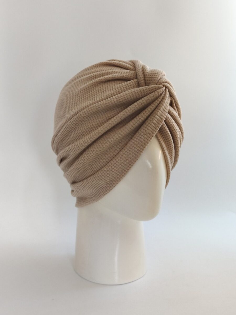 Gorro Turbante cruzado Waffle - Beige.