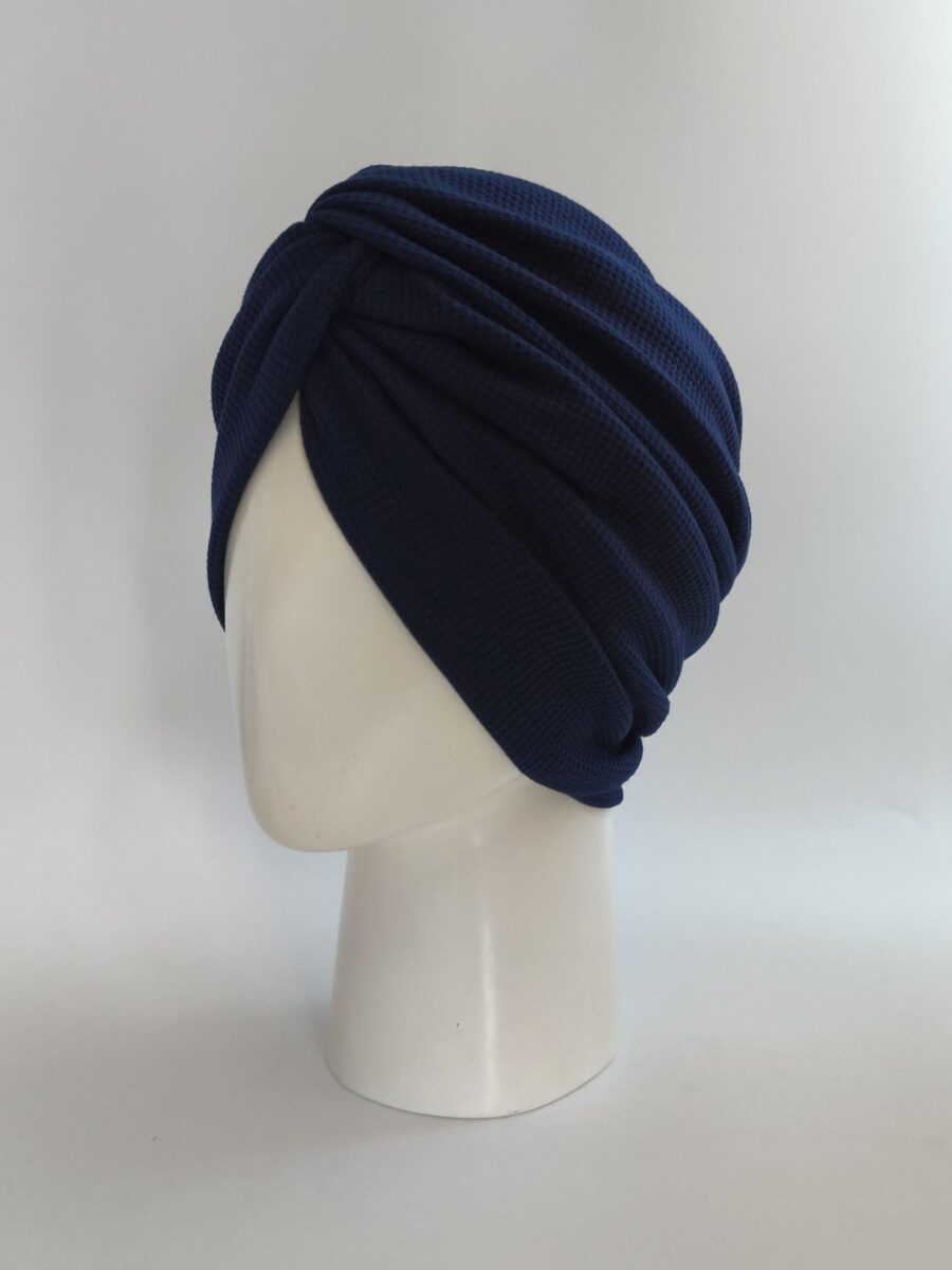 Gorro Turbante cruzado Waffle - Azul marino .