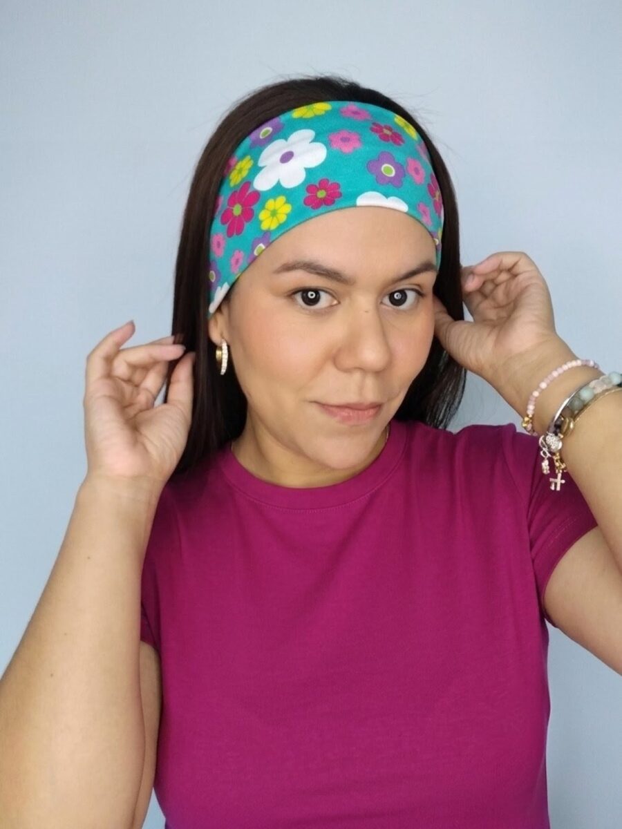 Vincha estilo Discreto Chantal - Floral verde turquesa.