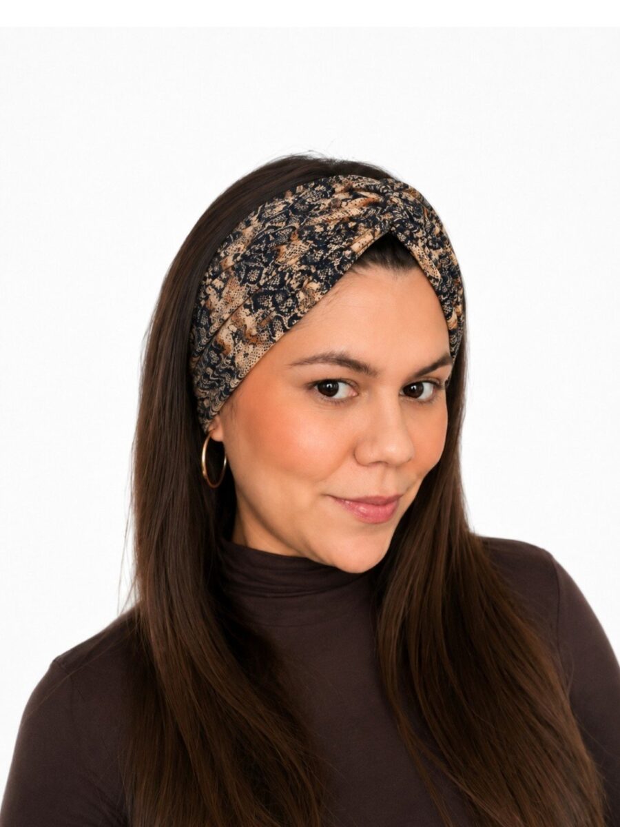 Vincha cruzada Guadalupe - Animal print serpiente.